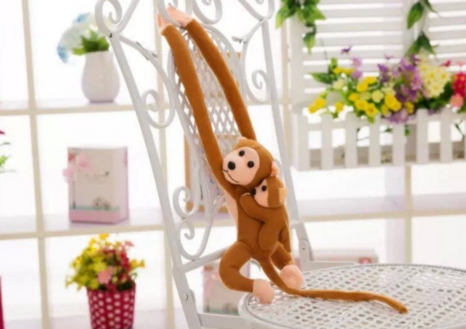 Plush Monkey With Baby Dark Brown