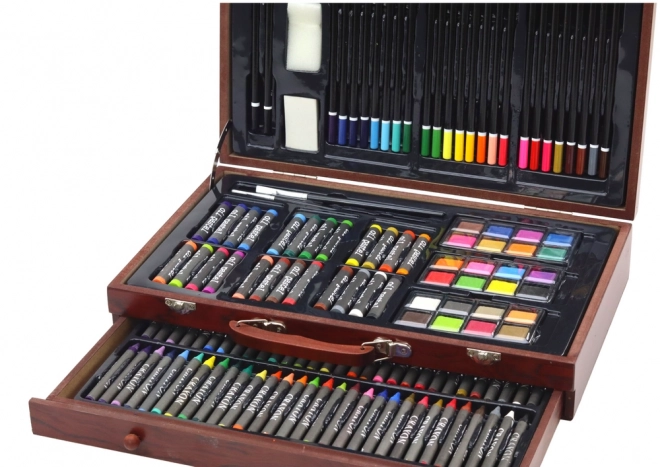 Wooden Art Set with Pastels, Crayons and Paints