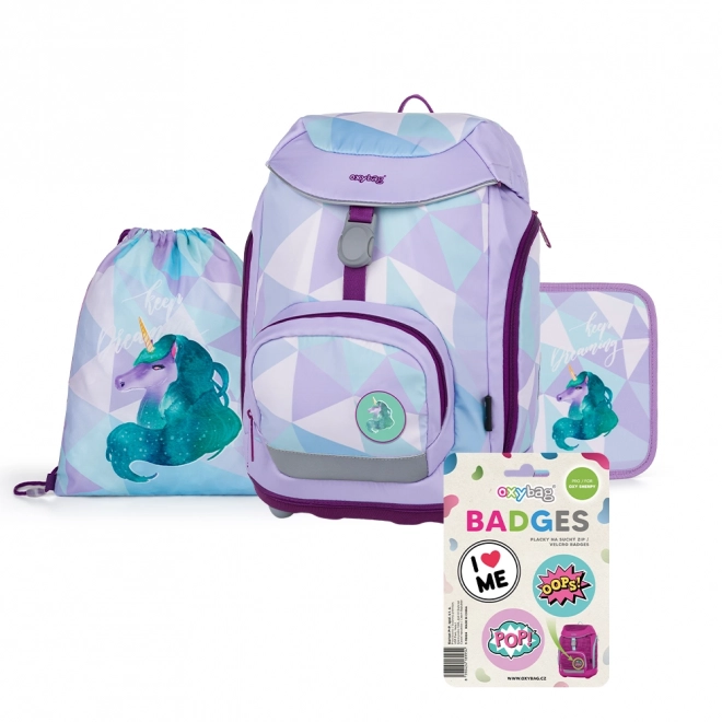 4-piece OXY Sherpy unicorn school backpack set