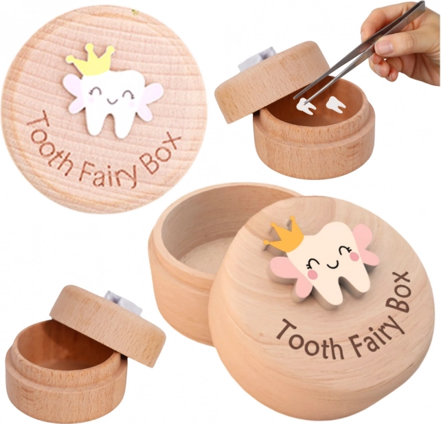 Lesena škatlica za mlečne zobe za otroke z gravuro Tooth Fairy Box