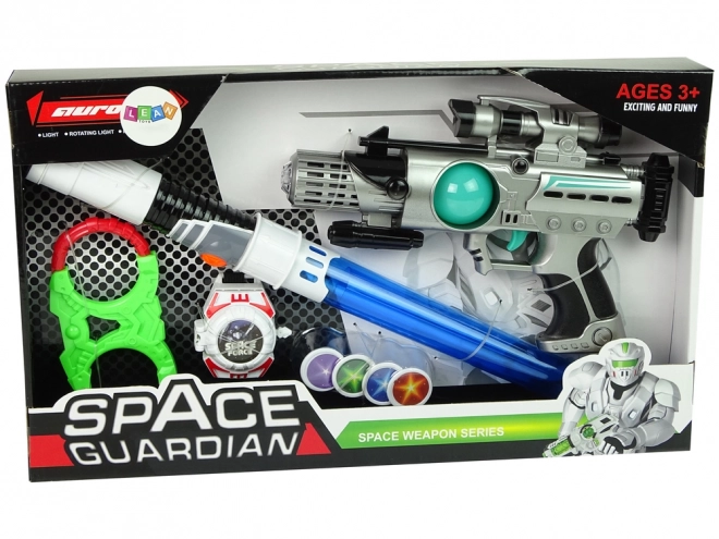 Cosmic Warrior Set with Laser Gun, Light Saber, Handcuffs, and Disk Launcher