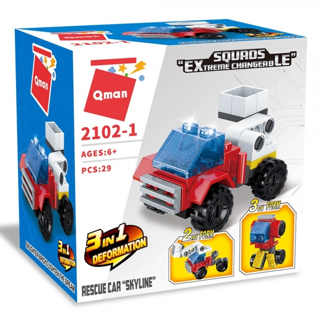 Qman Rescue Vehicle Skyline Building Set 3in1