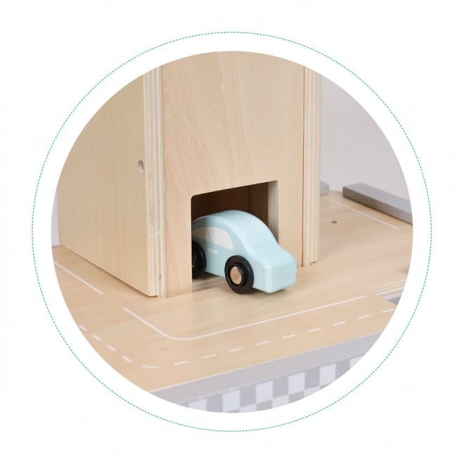 wooden garage parking with elevator and cars by Ecotoys