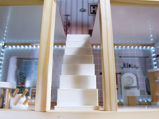 Wooden Dollhouse with LED Lighting