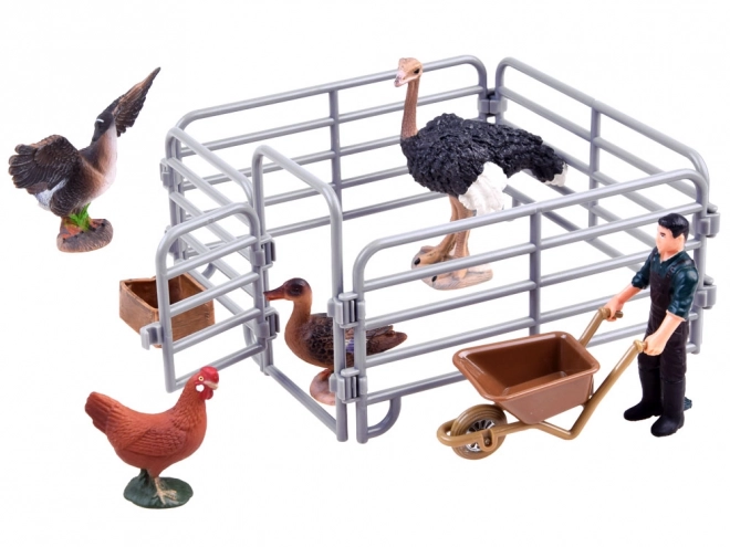 Farm Animal Figurine Set with Ostrich and Chicken – B