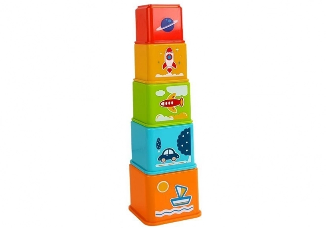 Pyramid Stacking Cups with Vehicle Images for Babies