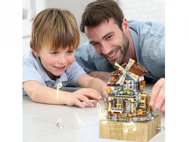 Creative Cute Blocks Build Windmill Music Box