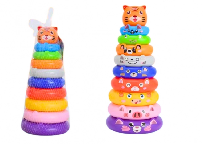 Colorful Ring Stacking Pyramid with Animal Stickers