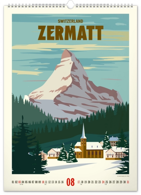 Wall Calendar Travel Posters - Mountains 2025