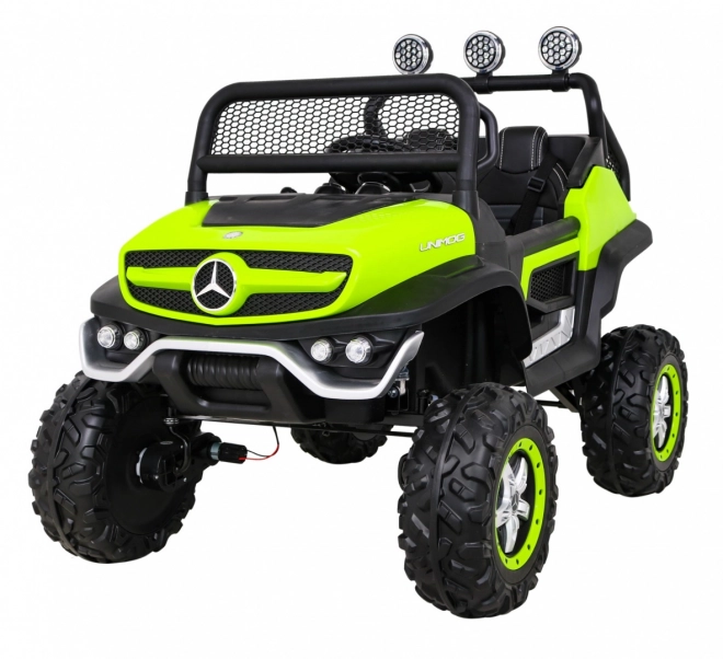 Mercedes Benz Unimog for Kids Green + 4x4 Drive + Remote Control + Luggage Space + Slow Start + MP3 LED