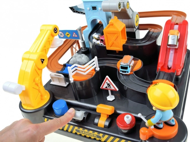 Interactive construction scene with crane and elevator