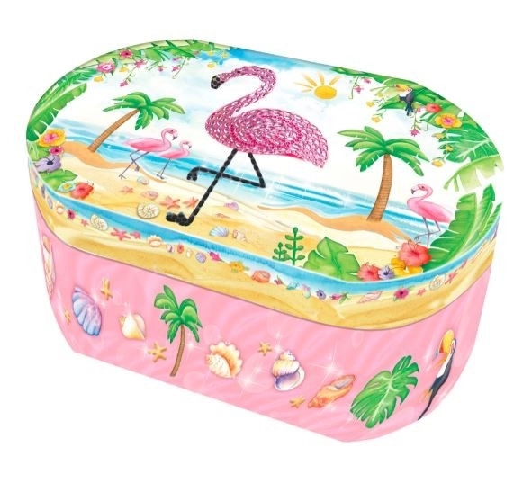 Oval Music Box with Flamingo Design