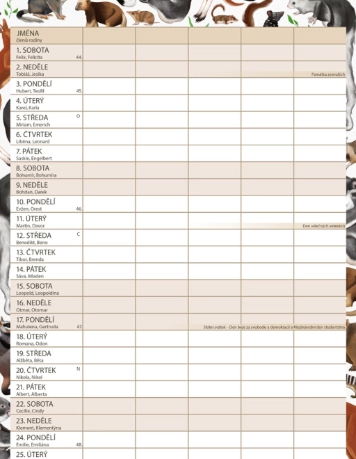 Family Planning Calendar Animalium 2026