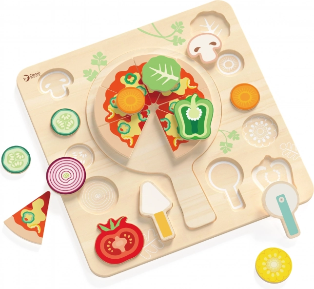 CLASSIC WORLD Holzspielzeug Pizza zum Schneiden, Puzzle 22 Teile