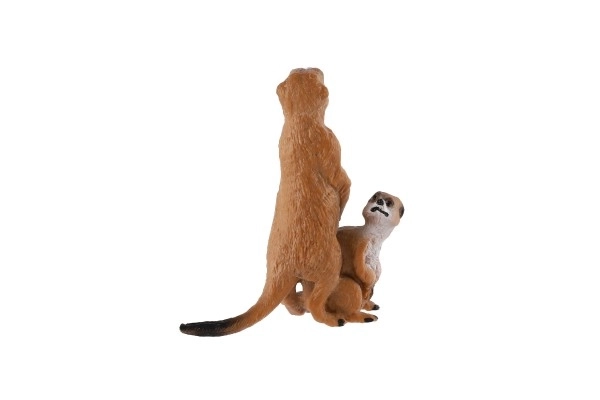 Dekoratív szurikáta figura kölyökkel - műanyag, világosbarna, 8cm