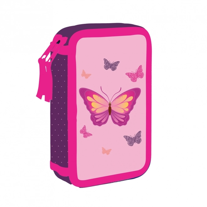 Butterfly Two-Story Empty School Pencil Case