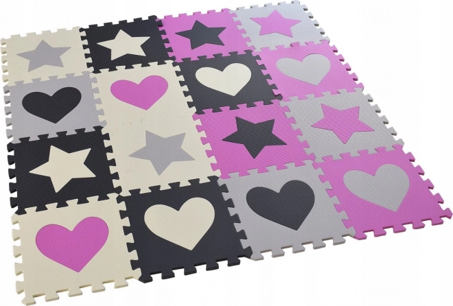 Foam Puzzle Gray-Pink Hearts and Stars