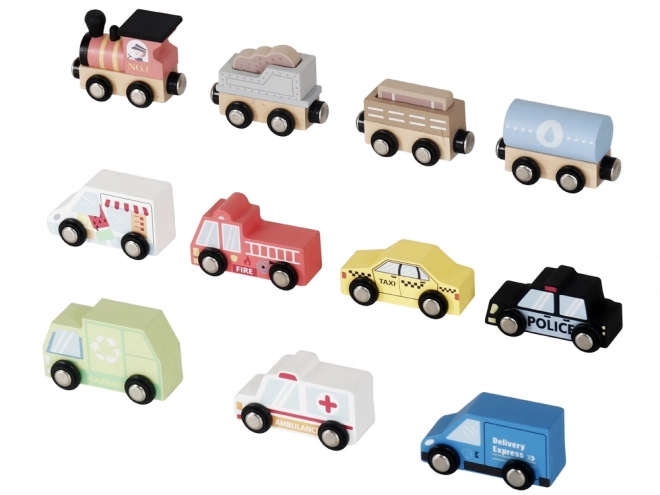 Wooden Vehicle Set with Shelf and Traffic Signs