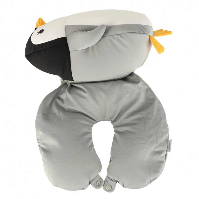 Coussin de voyage 2 en 1 en forme de croissant et peluche pingouin