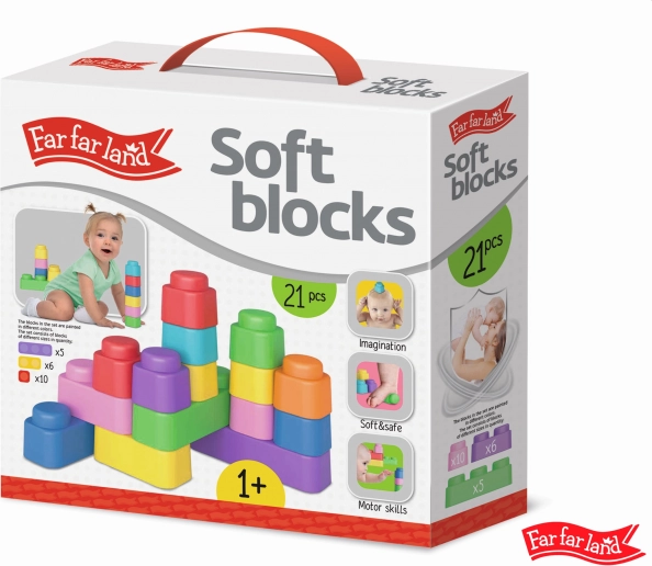 Far Far Land weiche Bausteine – Set mit 21 farbigen Blöcken