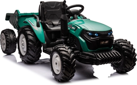 Trattore a batteria con rimorchio verde scuro 24V