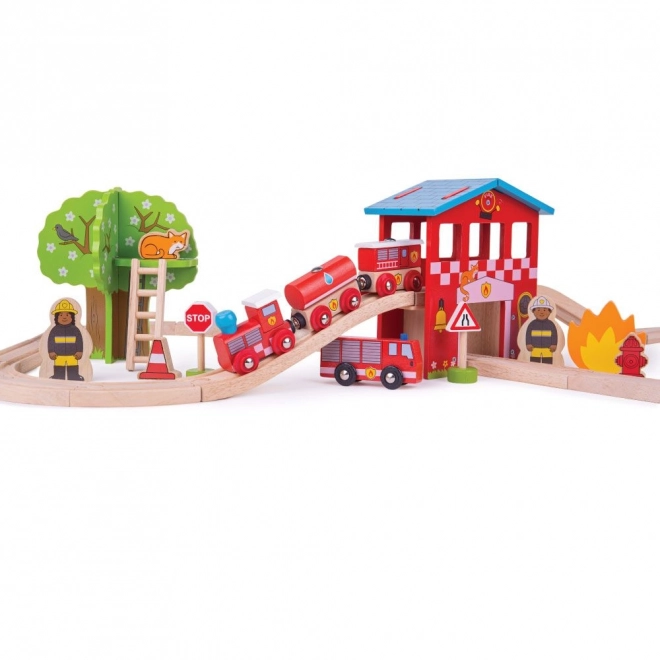 Bigjigs Rail Wooden Fire Station Train Set