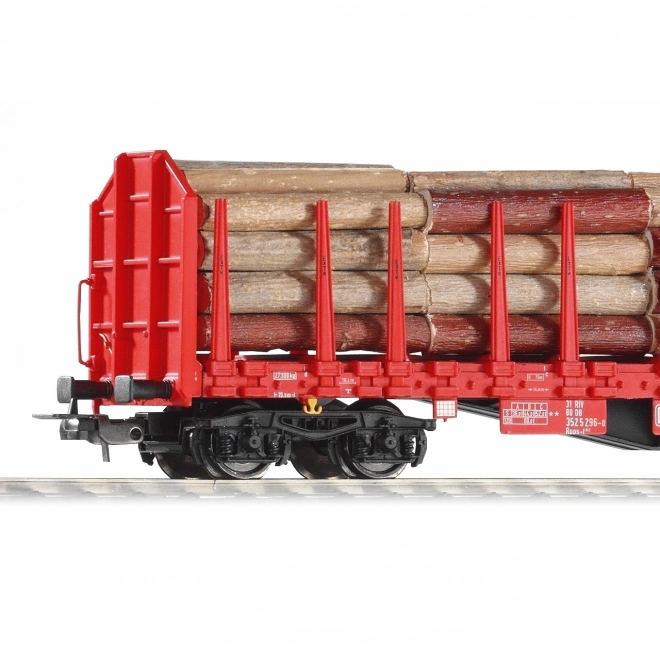 Piko flat wagon with stakes and wood load