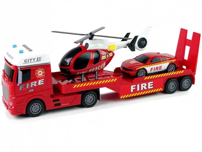 Fire Rescue Set with Tow Truck, Car, and Helicopter