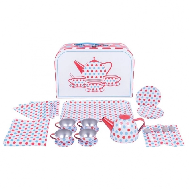 Bigjigs Toys Tea Set with Polka Dots in Suitcase