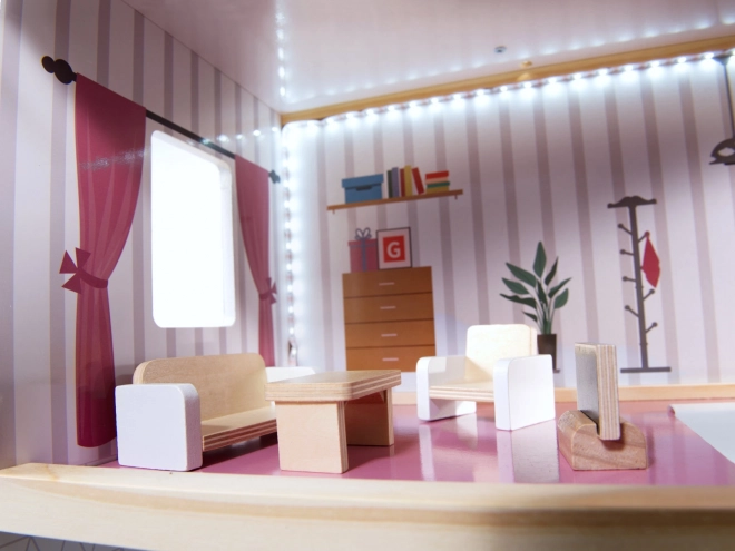 Wooden Dollhouse with LED Lighting