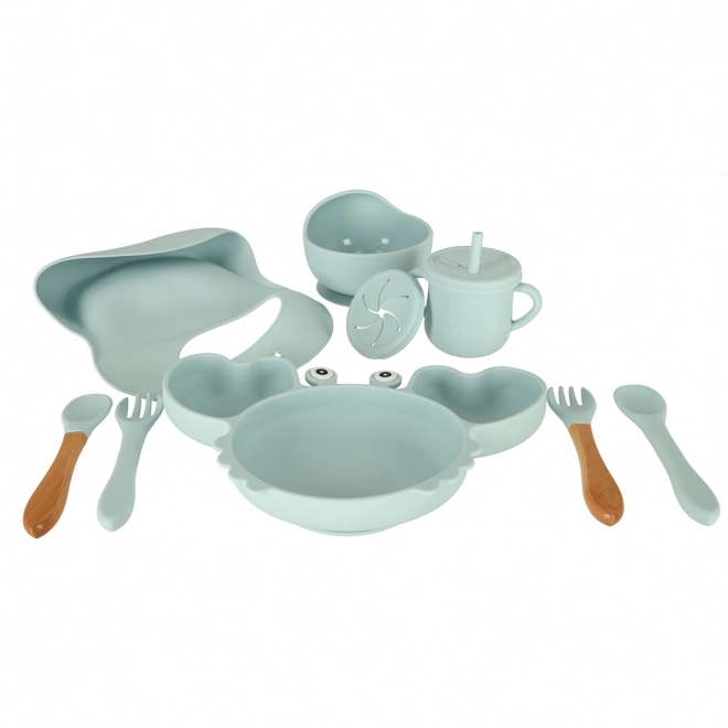 Silicone Children's Dinner Set - 9 Pieces, Blue