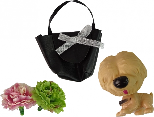 Cute puppy and floral decorations