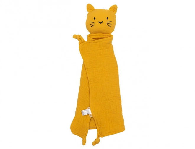 Muslin Baby Comforter Cat Mustard