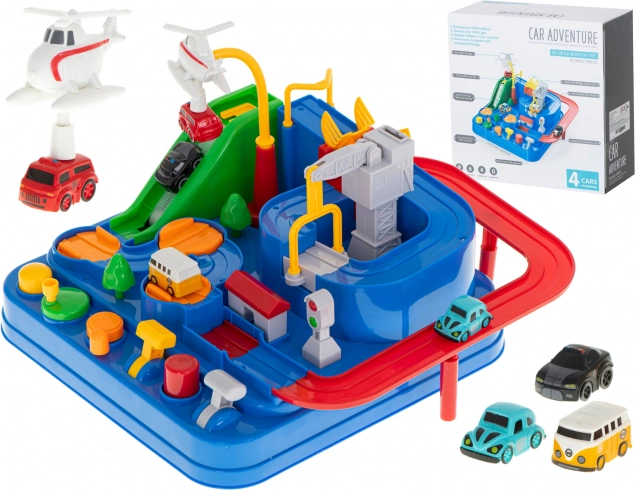 Interactive Racing Track with Parking Lot and Vehicles