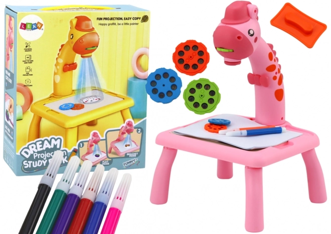 Drawing Projector Table Pink Giraffe with Pens