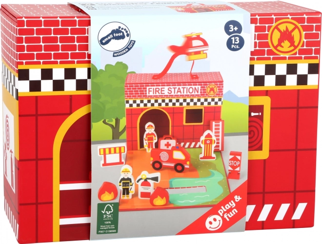Kleine Fuß Holz Feuerwehrstation im Koffer