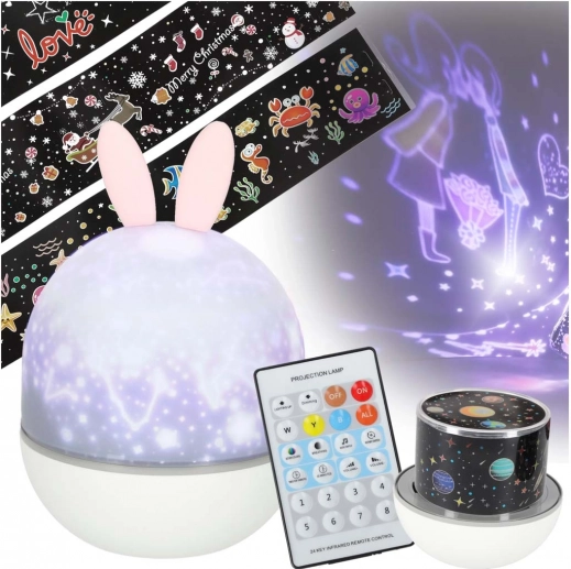 proiettore notturno di stelle con orecchie da coniglio, USB, telecomando, 6 motivi