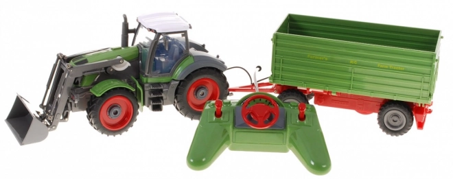 Remote Control Green Tractor with Trailer and Backhoe for Kids 3+