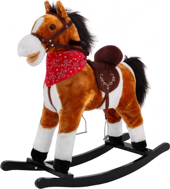 Rocking plush horse for children with interactive functions – light brown