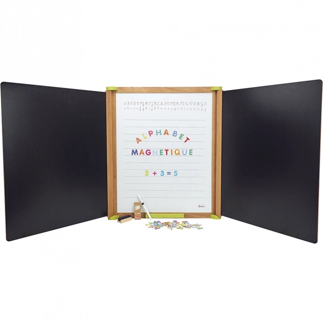 Jeujura Wooden Multifunctional Triple-Wing Chalkboard