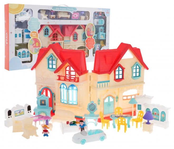 foldable dollhouse with figurines and accessories