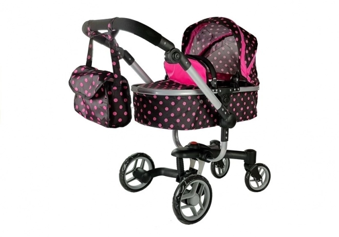 Doll Stroller Alice Black with Pink Polka Dots