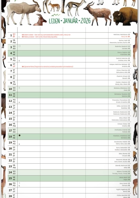 Wall Calendar Family Planner 2026 with Animalium Illustrations