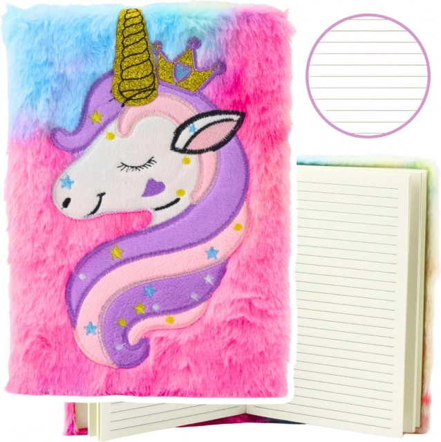Plush Notebook Unicorn with Gold Horn A5 80 Sheets