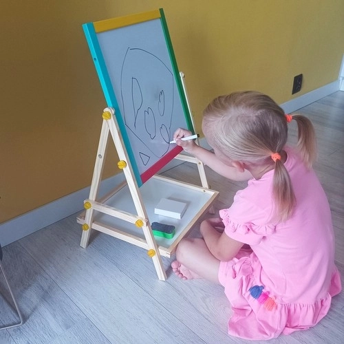 Children's Wooden Double-Sided Rotating Chalkboard and Whiteboard