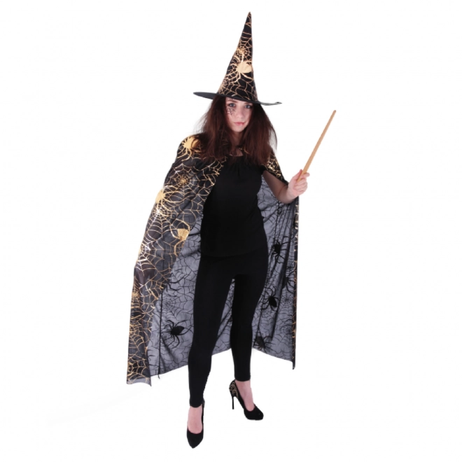 Wizard Cape with Hat and Cobweb Design for Adults