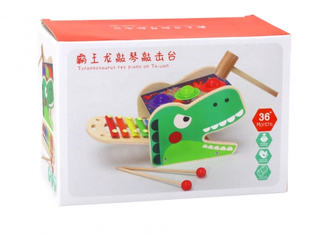 2-in-1 Dinosaur Xylophone Hammer Toy Wood Red