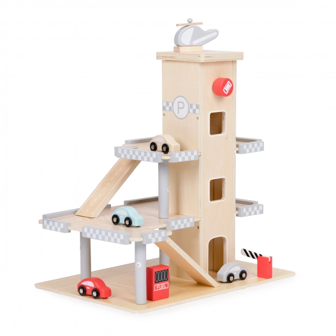 wooden garage parking with elevator and cars by Ecotoys