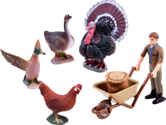 Complete set of animals and farmer