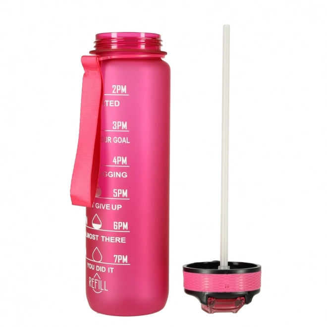 Motivational Pink Water Bottle with Straw and Handle - 1L